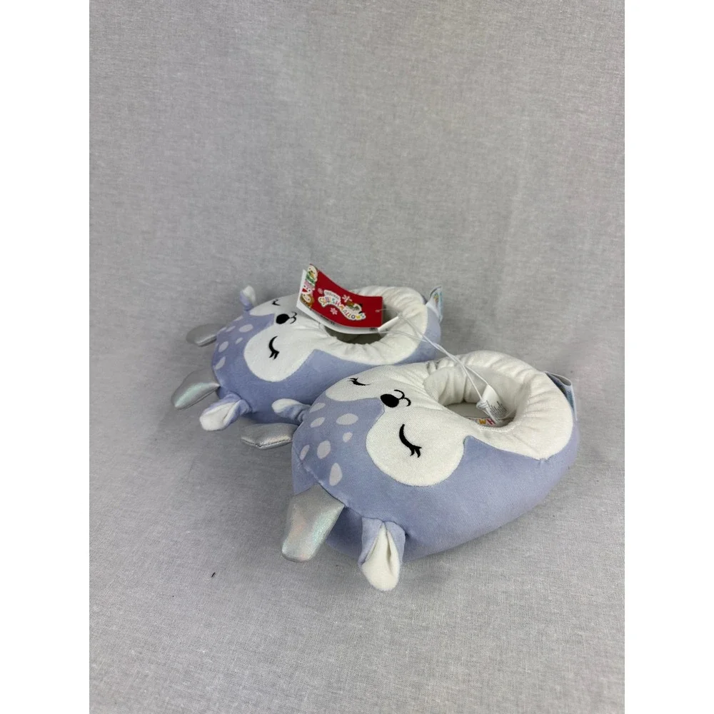 Squishmallows Blue‎ Deer Plush Slippers Kids Size 11/12 Iridescent Antlers New
